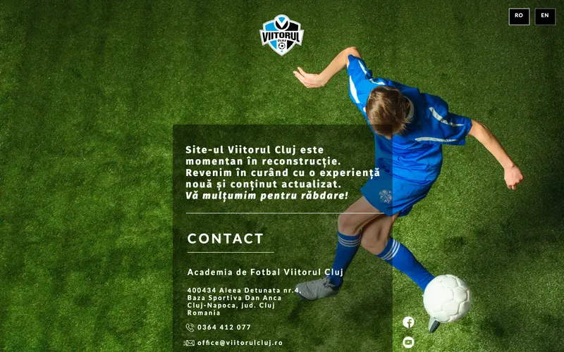 Pagina principală a site-ului Academia de fotbal Viitorul Cluj
