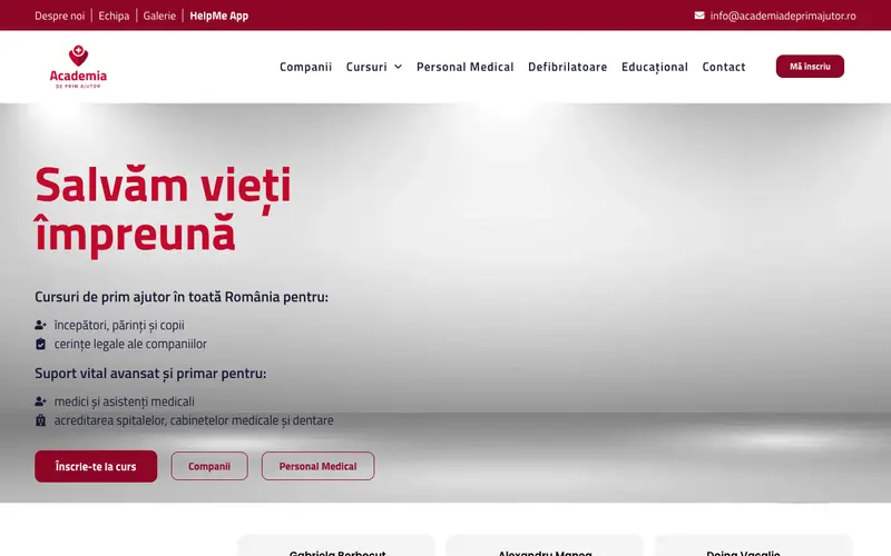 Pagina principală a site-ului Academia de Prim Ajutor