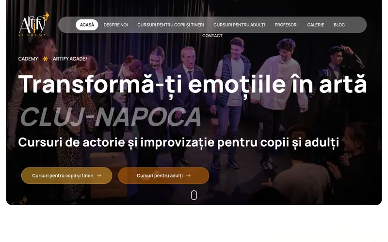 Pagina principală a site-ului Artify Academy