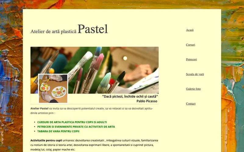 Pagina principală a site-ului Atelier Pastel