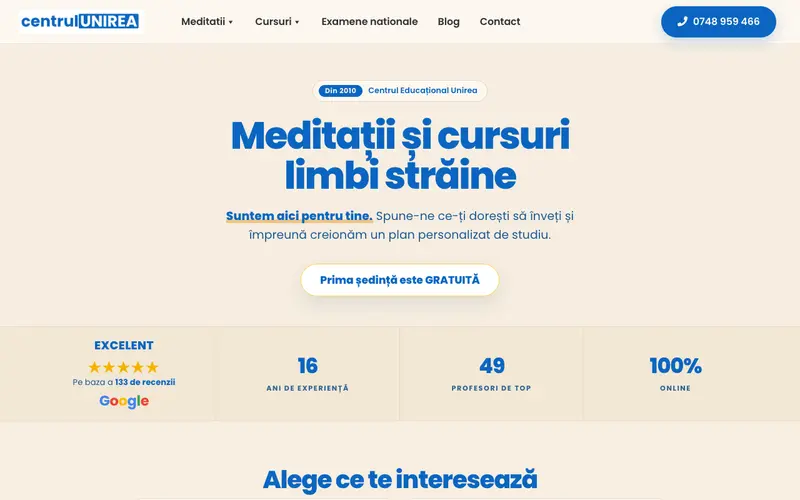 Pagina principală a site-ului Centrul Unirea