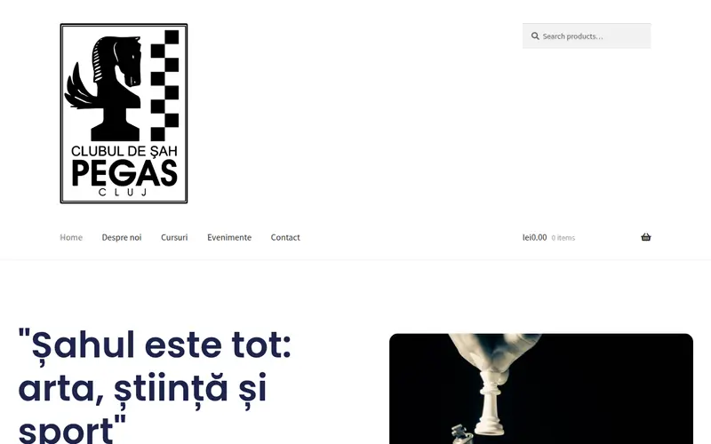 Pagina principală a site-ului Clubul de șah Pegas
