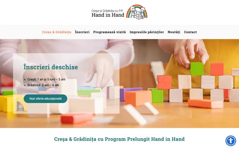 Pagina principală a site-ului Creșa & Grădinița Hand in Hand Montessori