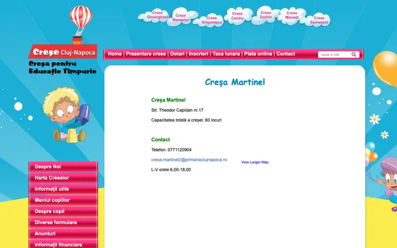 Pagina principală a site-ului Creșa Martinel II