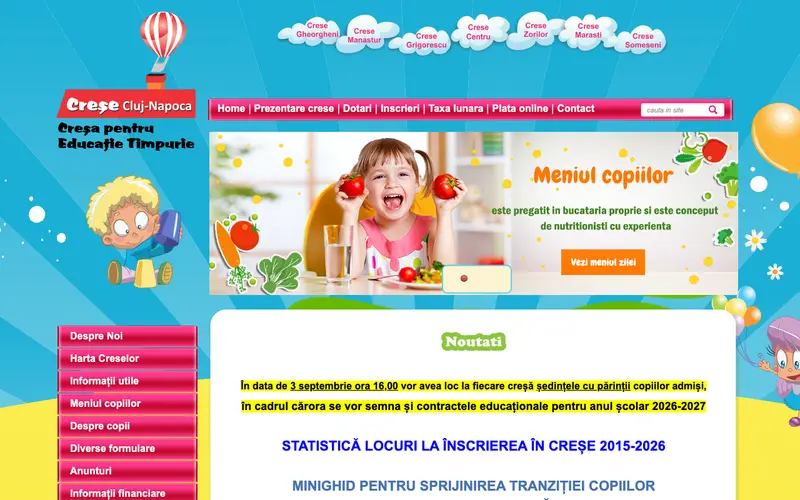Pagina principală a site-ului Creșa Vrăjitorul din Oz