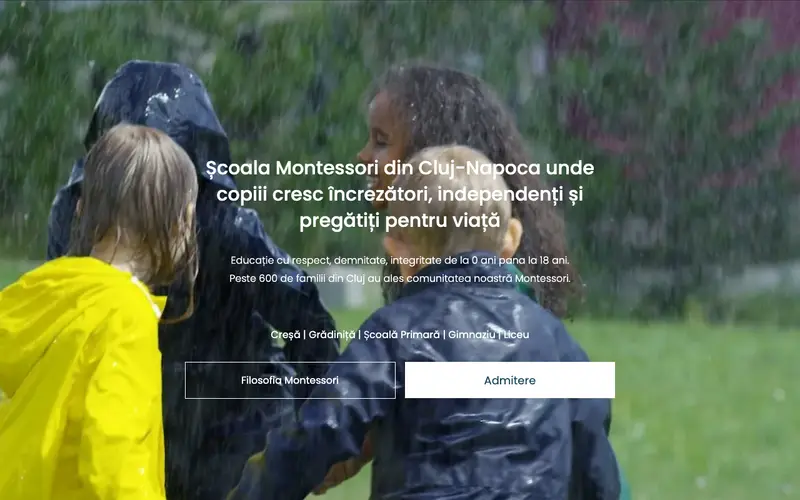 Pagina principală a site-ului Fundatia Montessori Cluj Creșă, Grădiniță, Școală