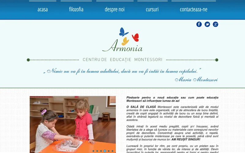 Pagina principală a site-ului Grădinița Armonia - Centru de Educație Montessori