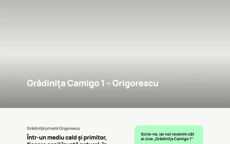 Pagina principală a site-ului Grădinița Camigo