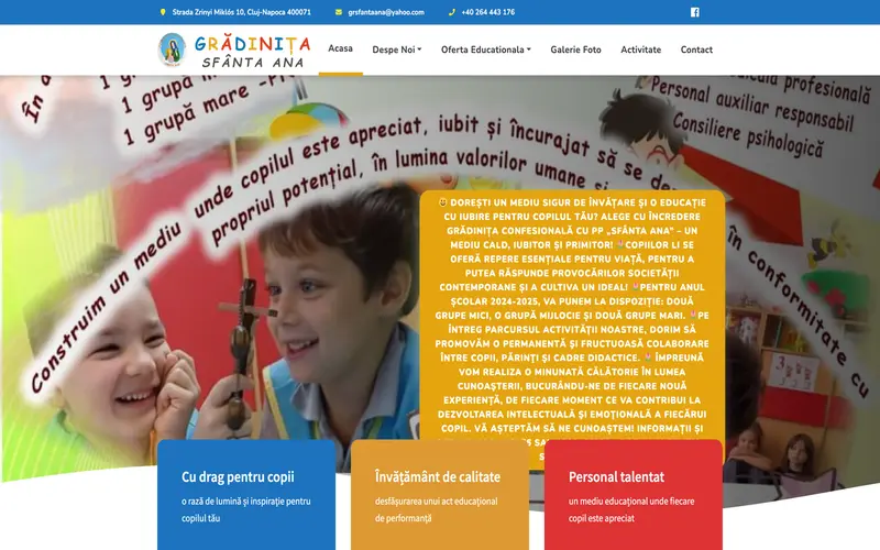 Pagina principală a site-ului Gradinita Confesionala cu PP Sfanta Ana