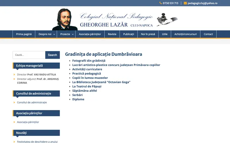Pagina principală a site-ului Grădinița Dumbrăvioara
