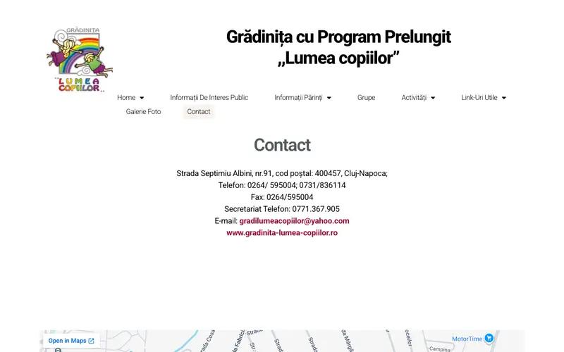 Pagina principală a site-ului Grădinița Lumea Copiilor