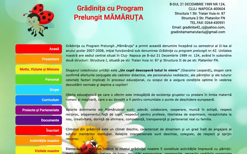 Pagina principală a site-ului Grădinița Mămăruța
