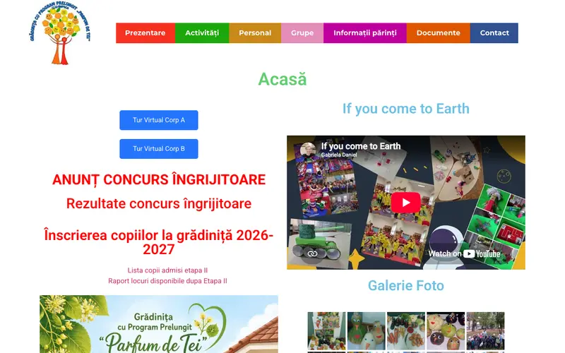Pagina principală a site-ului Grădinița „Parfum de Tei” II