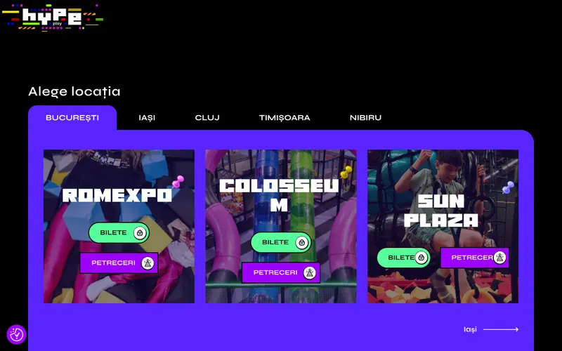Pagina principală a site-ului Hype Play Cluj
