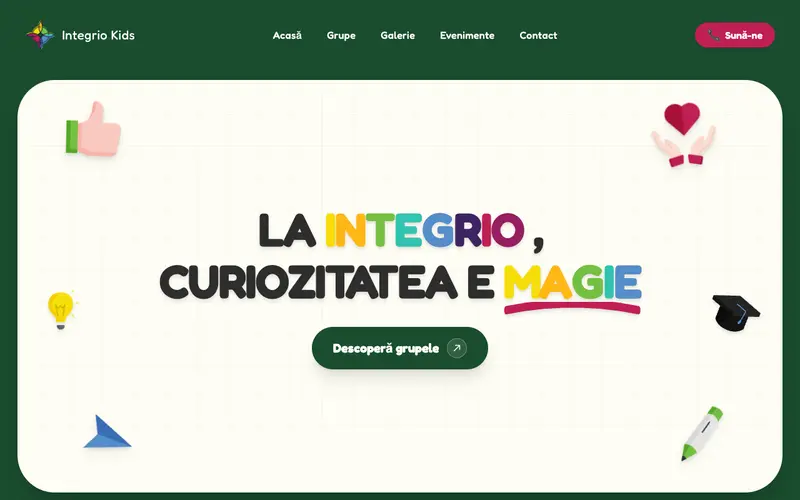 Pagina principală a site-ului Integrio Kids