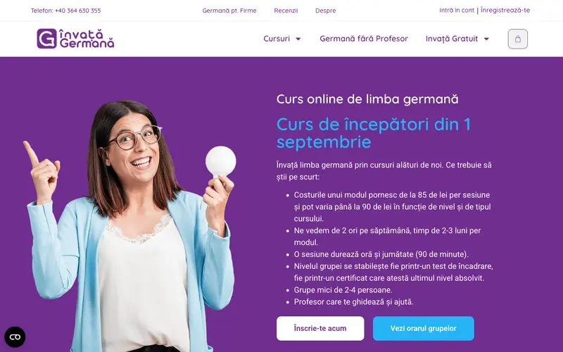 Pagina principală a site-ului Învață Germana