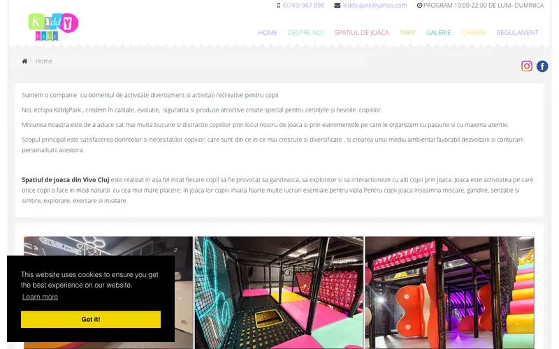 Pagina principală a site-ului KiddyPark
