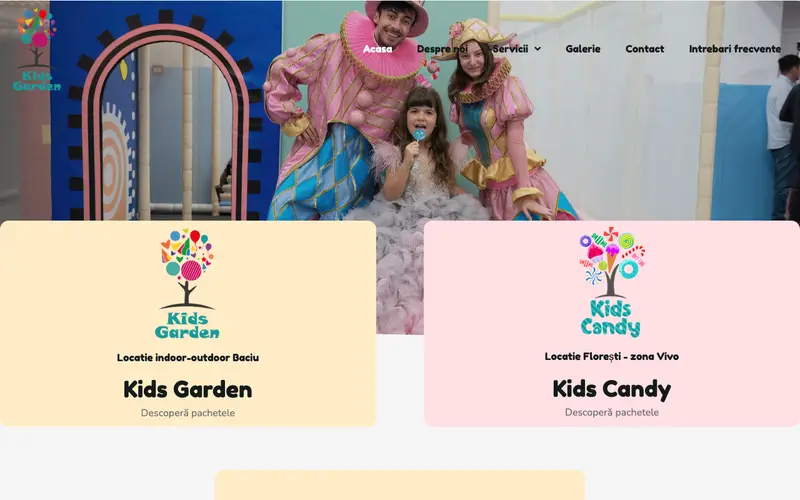 Pagina principală a site-ului Kids Garden