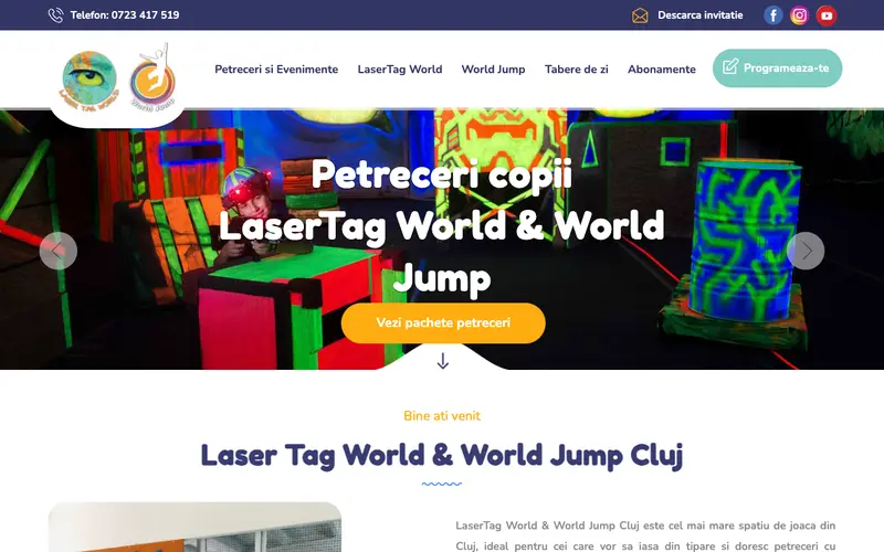Pagina principală a site-ului Laser Tag World & World Jump