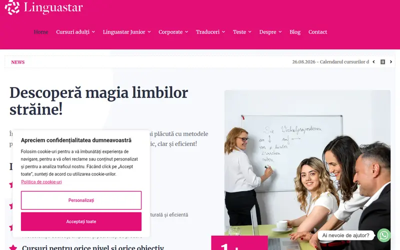 Pagina principală a site-ului Linguastar Junior