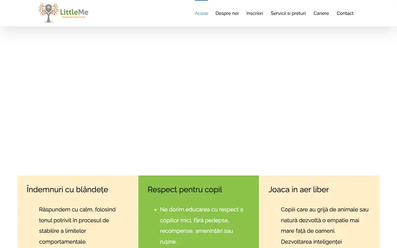 Pagina principală a site-ului LittleMe Center