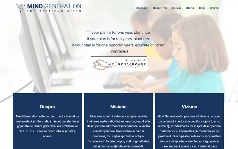 Pagina principală a site-ului Mind Generation