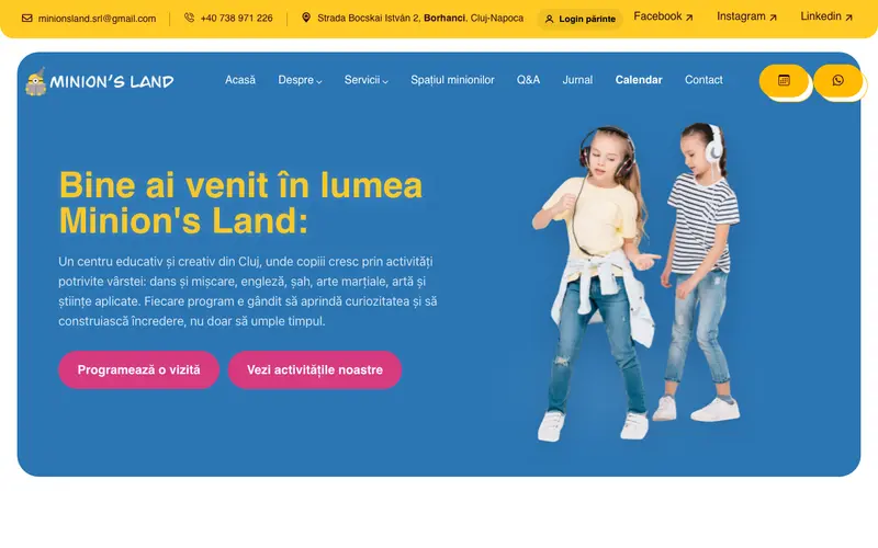 Pagina principală a site-ului Minion's Land