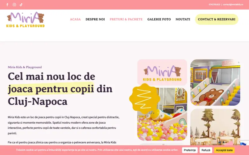 Pagina principală a site-ului MiriA Kids & Playground
