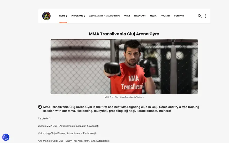 Pagina principală a site-ului MMA Transilvania