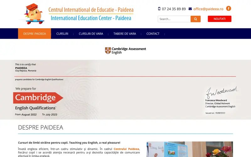 Pagina principală a site-ului Paideea