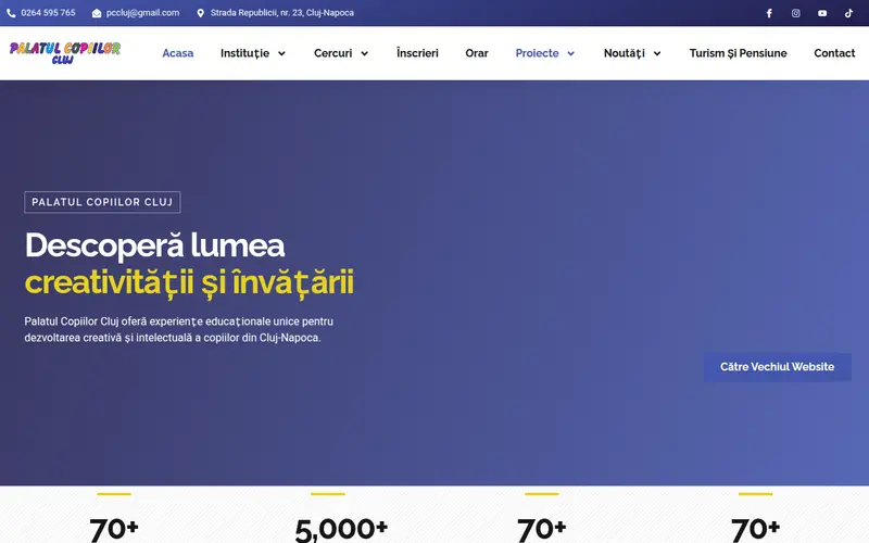 Pagina principală a site-ului Palatul Copiilor Cluj