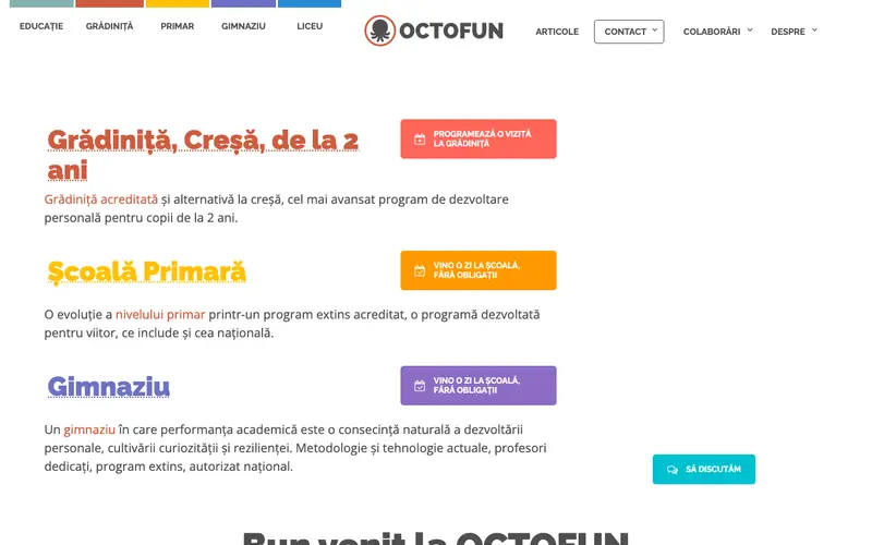 Pagina principală a site-ului Școala gimnazială, primară și Grădinița "Octofun"