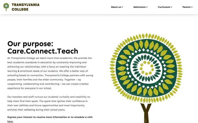 Pagina principală a site-ului Transylvania College