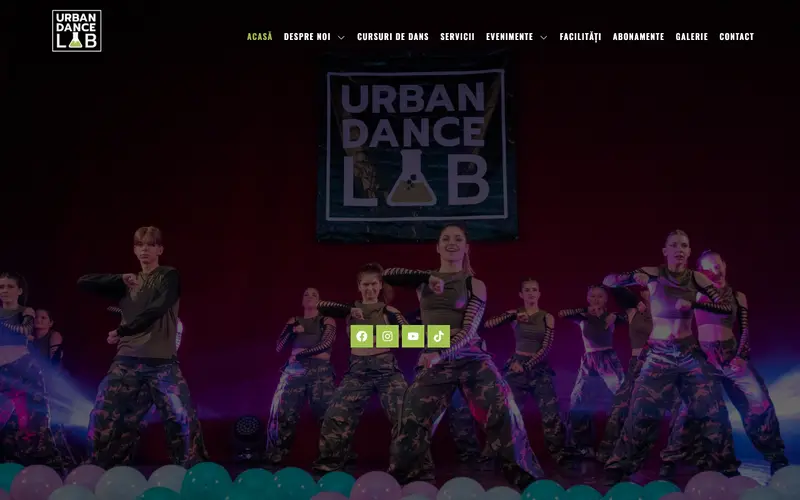 Pagina principală a site-ului Urban Dance Lab