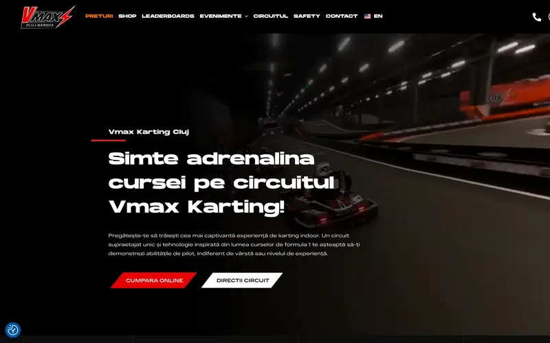 Pagina principală a site-ului Vmax Karting
