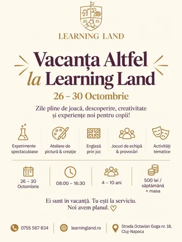 Afișul evenimentului „Vacanța Altfel - tabără de toamnă la Learning Land”